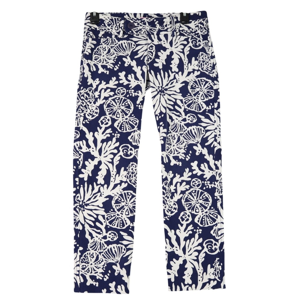 Lilly Pulitzer Women's Size 0 Blue White Coral Seashell Print Cropped Pants